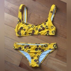 Yellow Solid & Striped Floral Bikini Set (never worn) size small